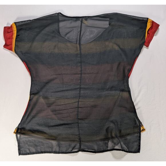 Y2K Beware Striped Sheer Blouse Top Womens XL Multicolor Boho Festival Mesh - Picture 3 of 5